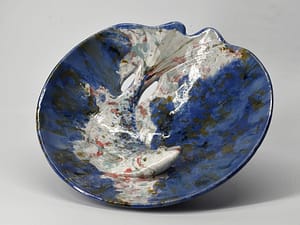 Roger Cockram Pottery Swimming Fish Blue Bowl
